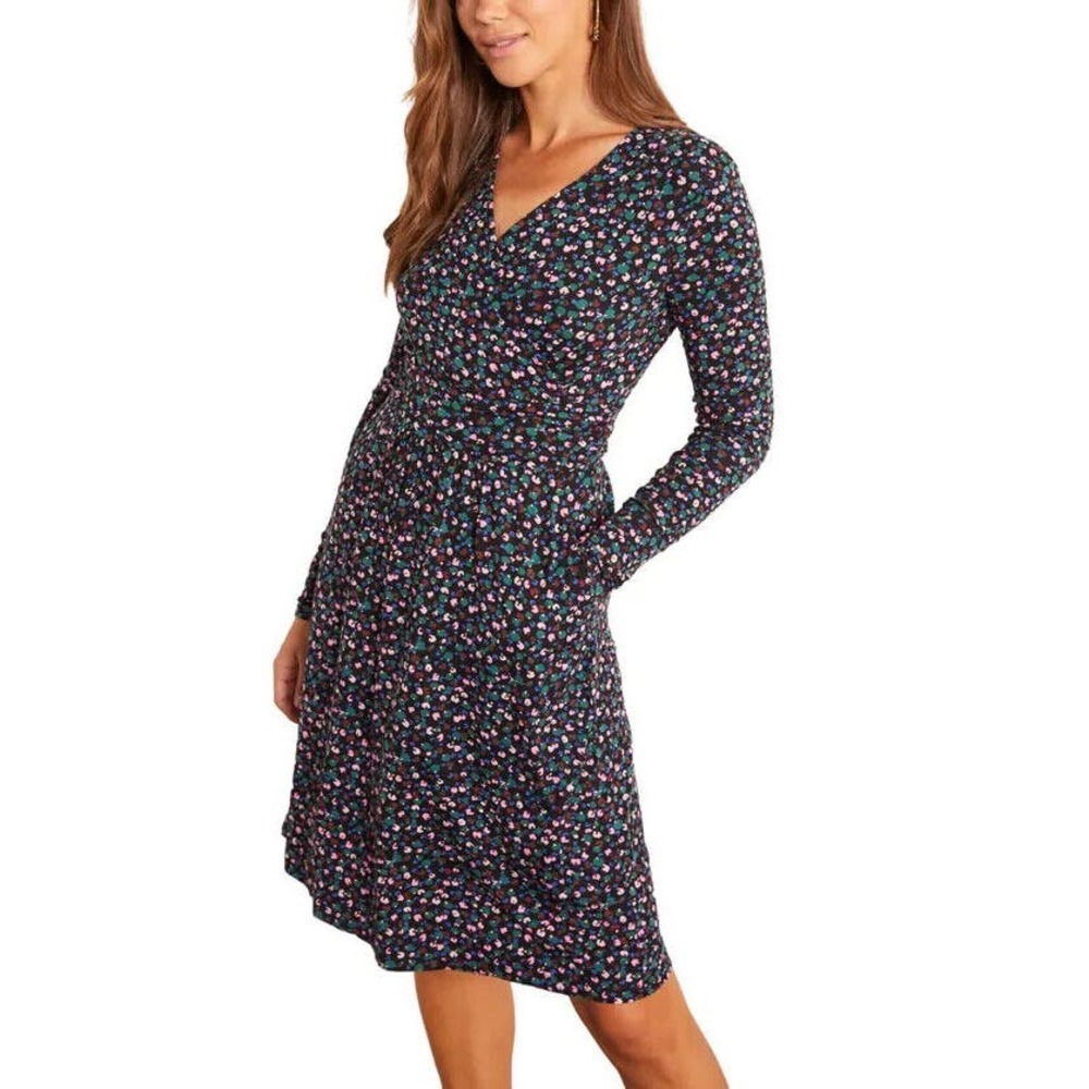 Boden layla jersey knit faux wrap knee length dress Womens size 4 floral